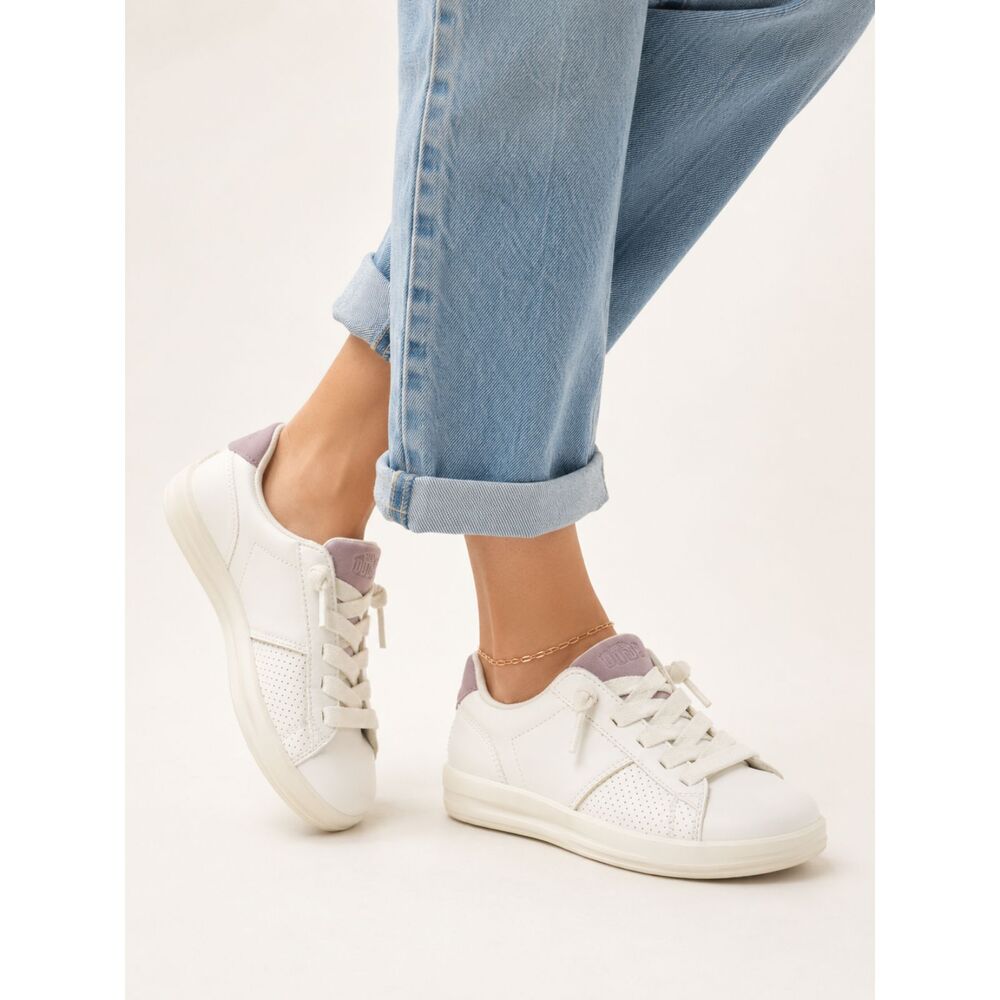 Hey Dude Karina Duo Classic Sneakers Womens 9 White Mauve Court Tennis Shoes